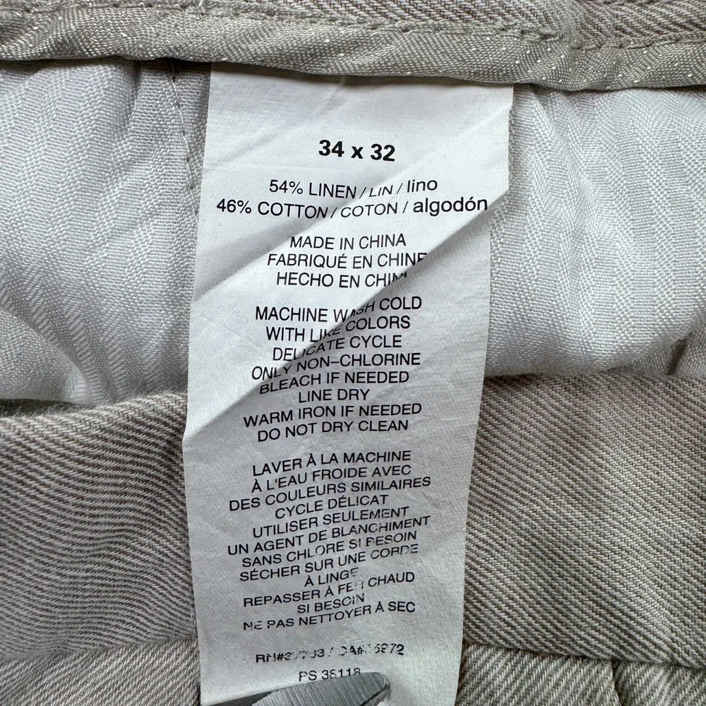 Perry Ellis Mens Linen Blend Flat Front Dress Pants Tan 34 x 32 Breathable